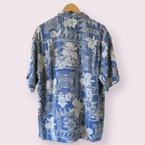 VINTAGE SILK Blue Hawaiian Shirt Size XL Waffle Textured Lightweight Casual - Picture 8 of 8